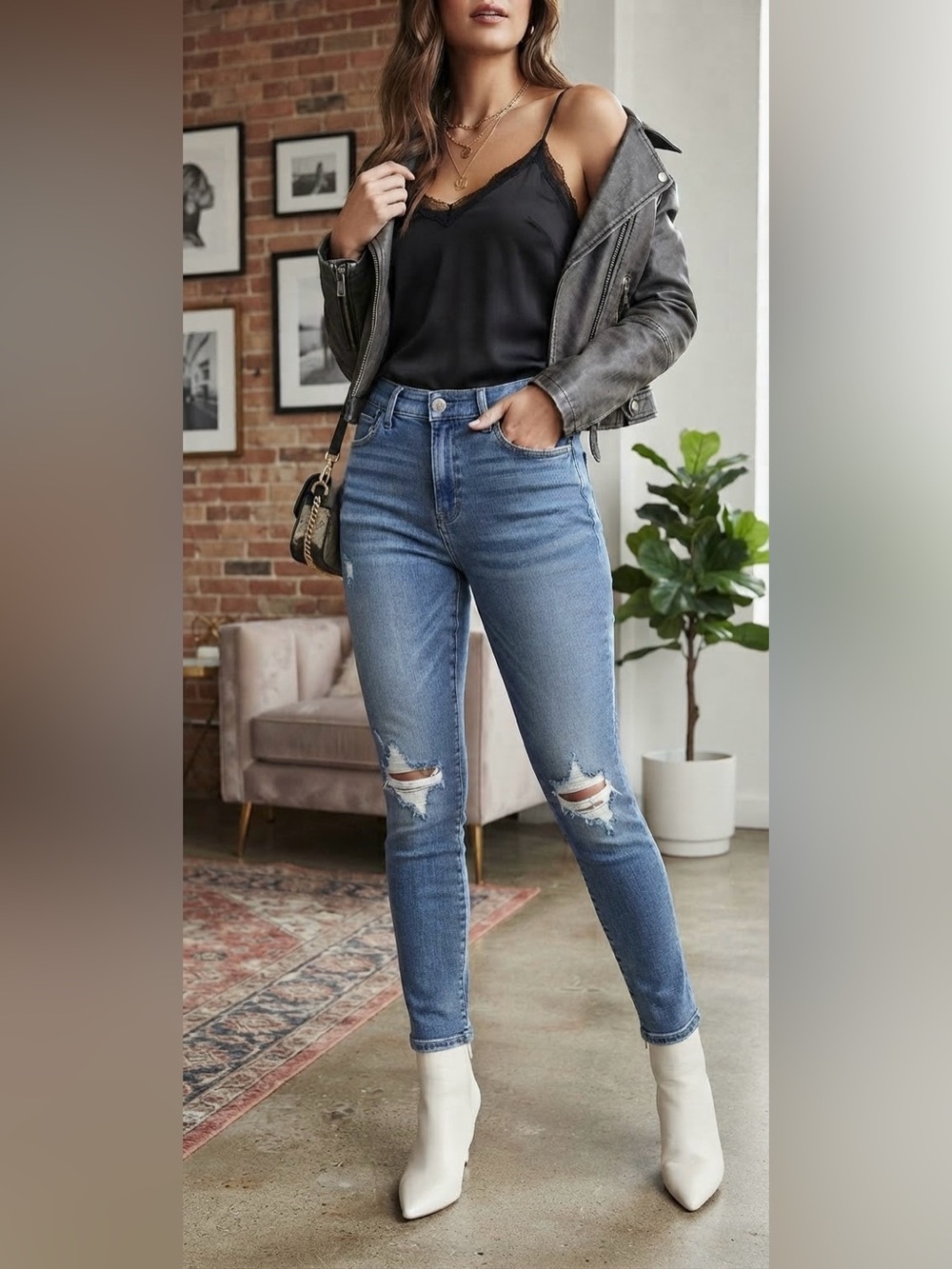 High-Rise Light Blue Distressed Skinny Jeans